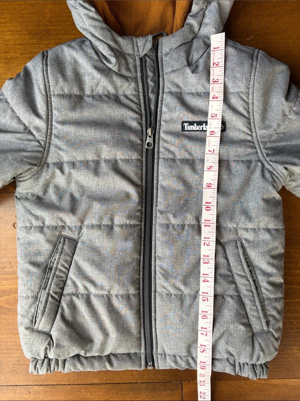 Timberland Jacket Boys Gray Puffer Hooded Fleece Lined Winter Coat Sz 6